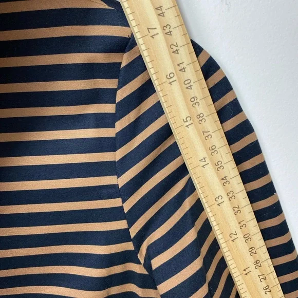 GAP Dress Women 0 Tan Black 3/4 Sleeves Zip Party Holiday Pockets Preppy Striped - Picture 7 of 15